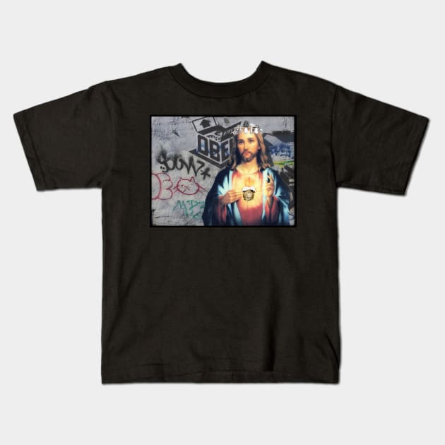 Sacred Majesty: Jesus with Crown of Mushrooms Kids T-Shirt by blackjackdavey